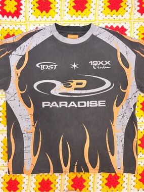 Paradise almost Lost Crewneck Tee Shirt Thick Ribbed Material Flame Design